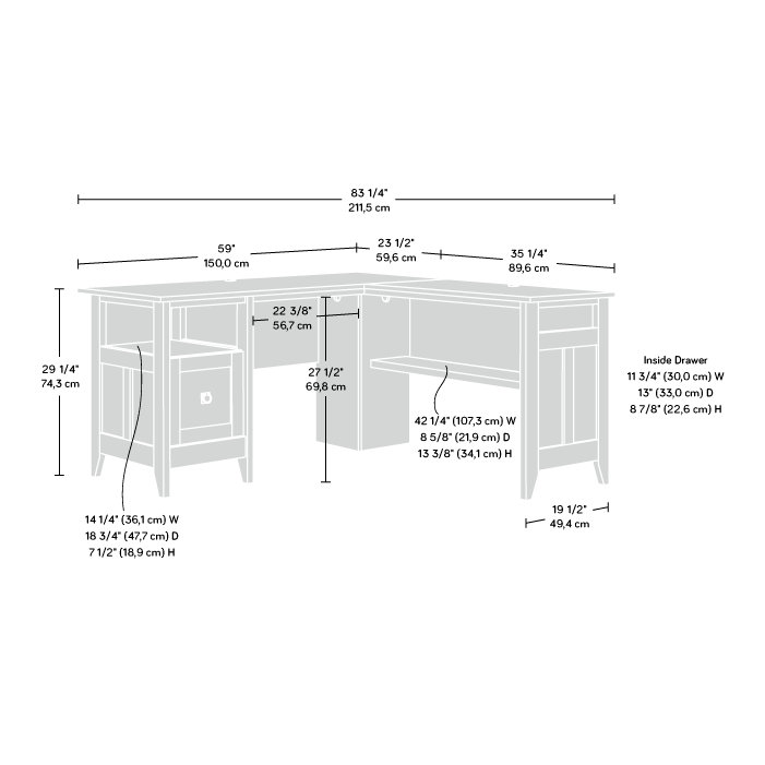 L-Shaped Home Office Desk, Dark Gray/Brown