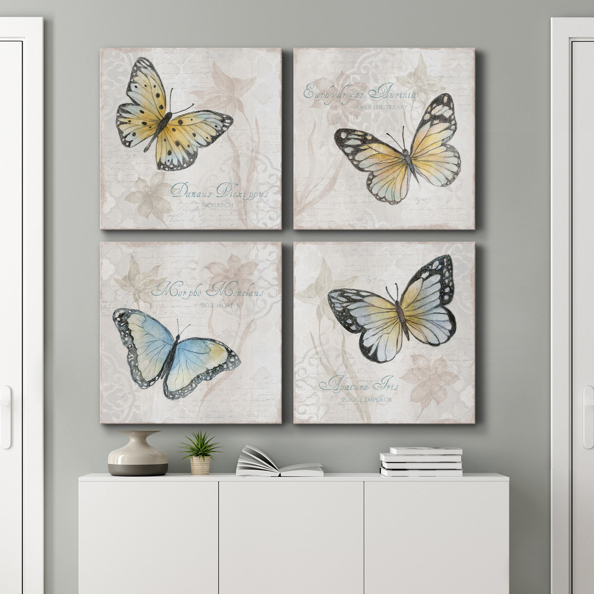 August Grove® Postcard Butterfly I - 4 Piece Wrapped Canvas Print Set ...