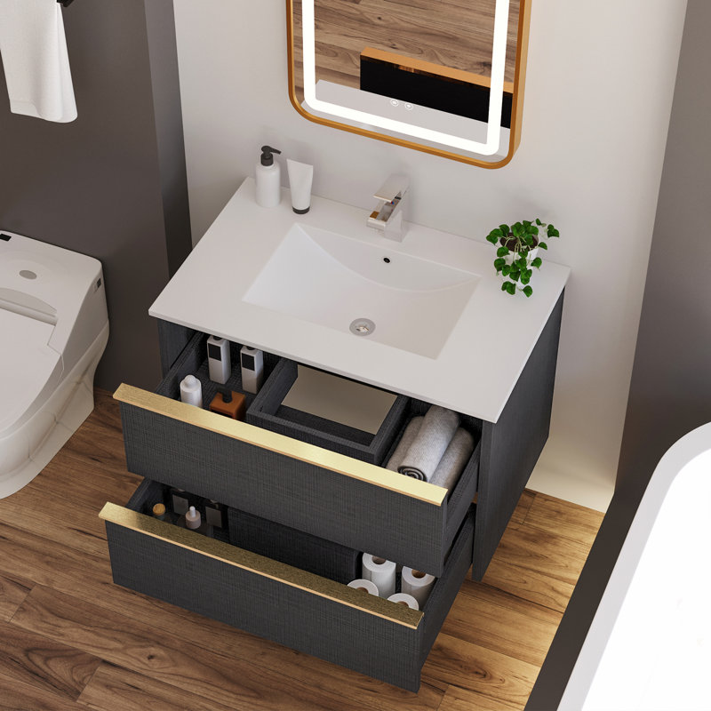 30" Bathroom Floating Vanity with Sink, Modern Bathroom Vanity with 2 Drawers and Metal Handles, Grey Bathroom Vanities Cabinet,Grey 