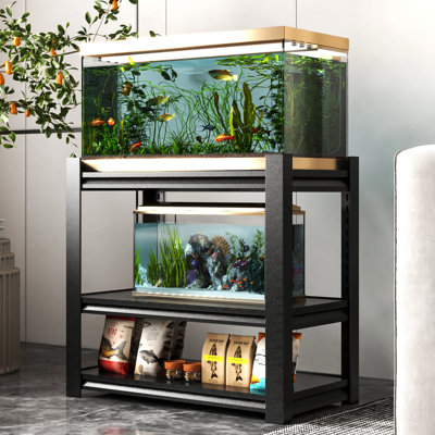 Support robuste à 3 niveaux ajustable 40 50 gallons, avec structure épaisse de 6 mm, rouille, hauteur de tablette réglable en pouces, support d'aquarium en métal idéal pour le bureau à domicile, hauteurs de support, acier et