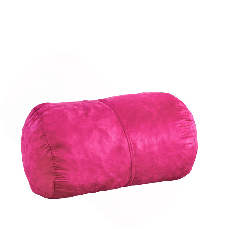 4 Ft Cylindrical Suede Bean Bag, Fuchsia, Fuchsia Suede