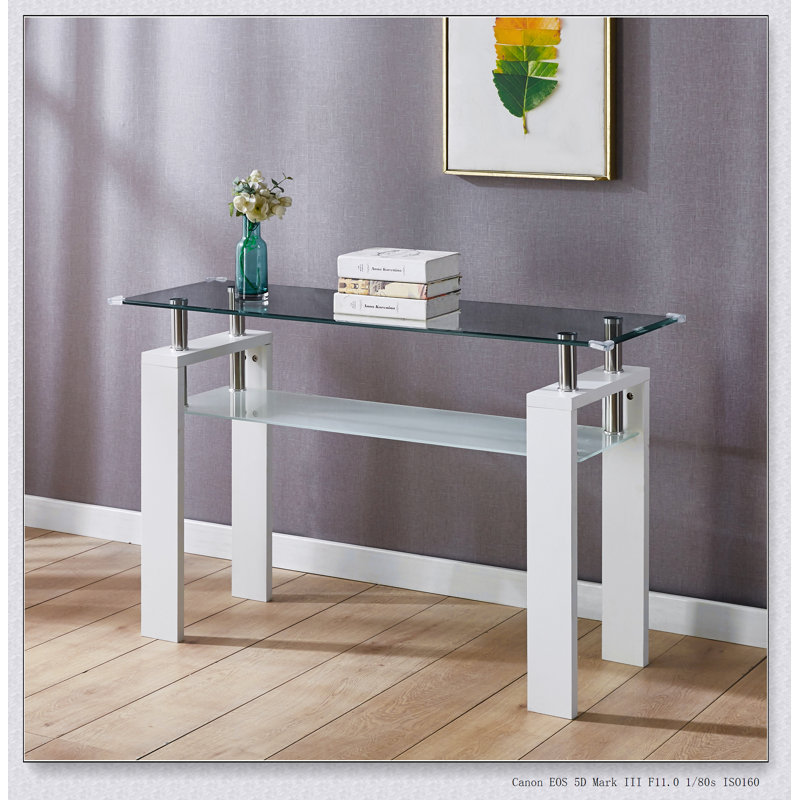 Console en panneau de fibres à densité moyenne, plateau en verre trempé, table de vestibule moderne, Noir