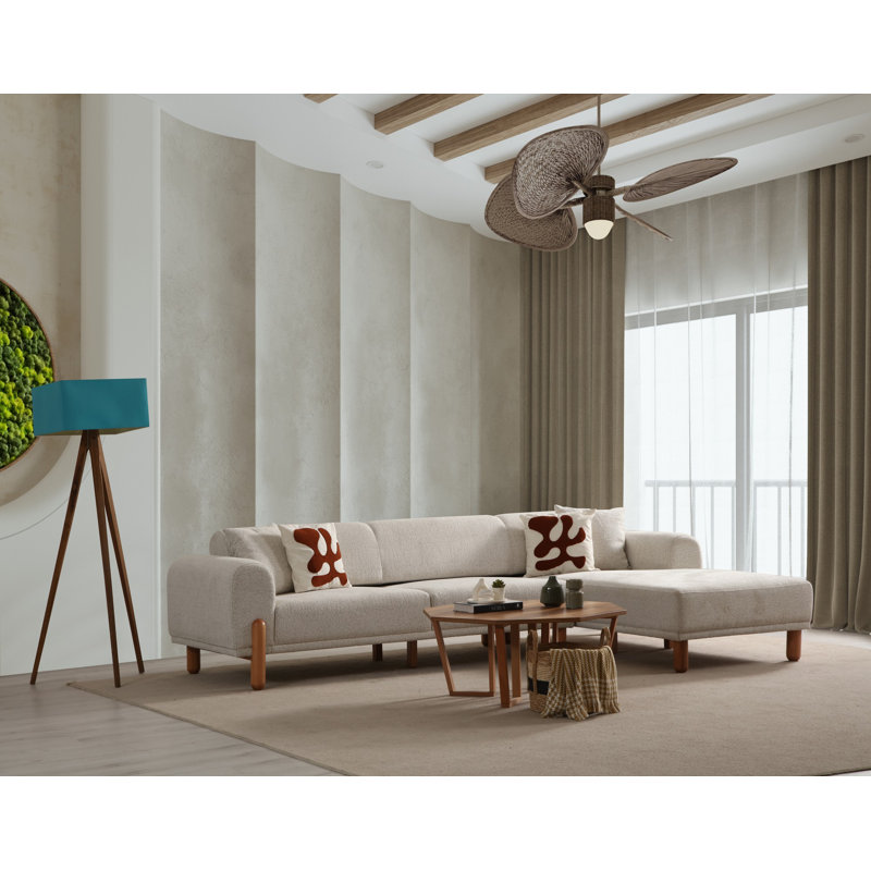 Canapé-lit de coin élégant, couleur crème, 114,2 po x 70,9 po x 29,5 po | Structure en bois de hêtre et en carton, tissu 100% polyester | Mécanisme de dossier pivotant, coussins fixes, pieds en bois noirs | Un confort élégant pour les espaces de vie modernes