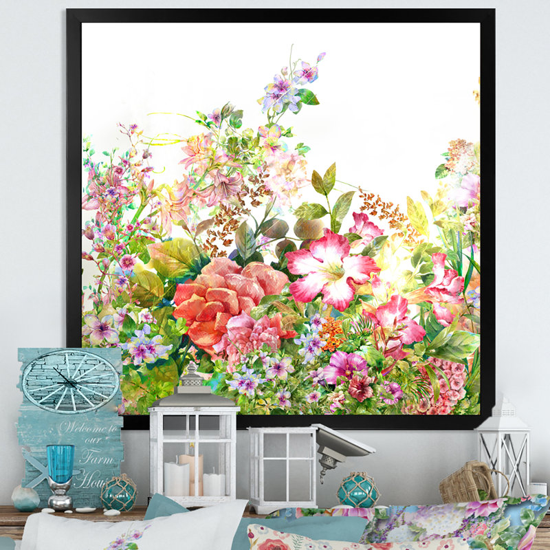 «Vintage Spring Garden Flowers III», reproduction sur toile encadrée, H 36 po x l 36 po x P 1,5 po, Cadre noir