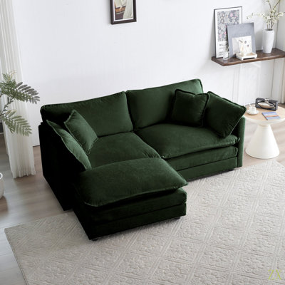 Chenille Two-Seater Sofa With 1 Footrest, 2 Seater L-Shaped Sectional With Ottoman,Loveseat With Ottoman For Small Living Space, Chenille