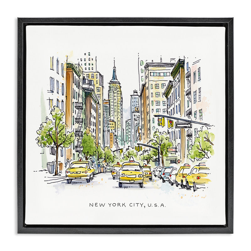 «New York City View», art mural encadré sur toile flottante, conception par Angela Steahling, H 18 po x l 18 po