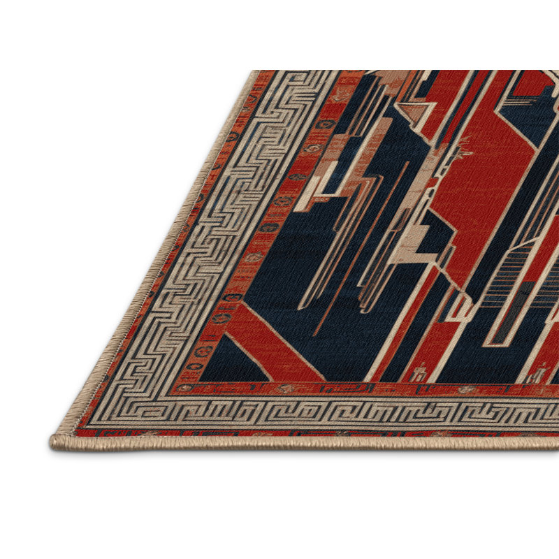 Tapis art déco brun lavable à la machine, Rond 8 pi