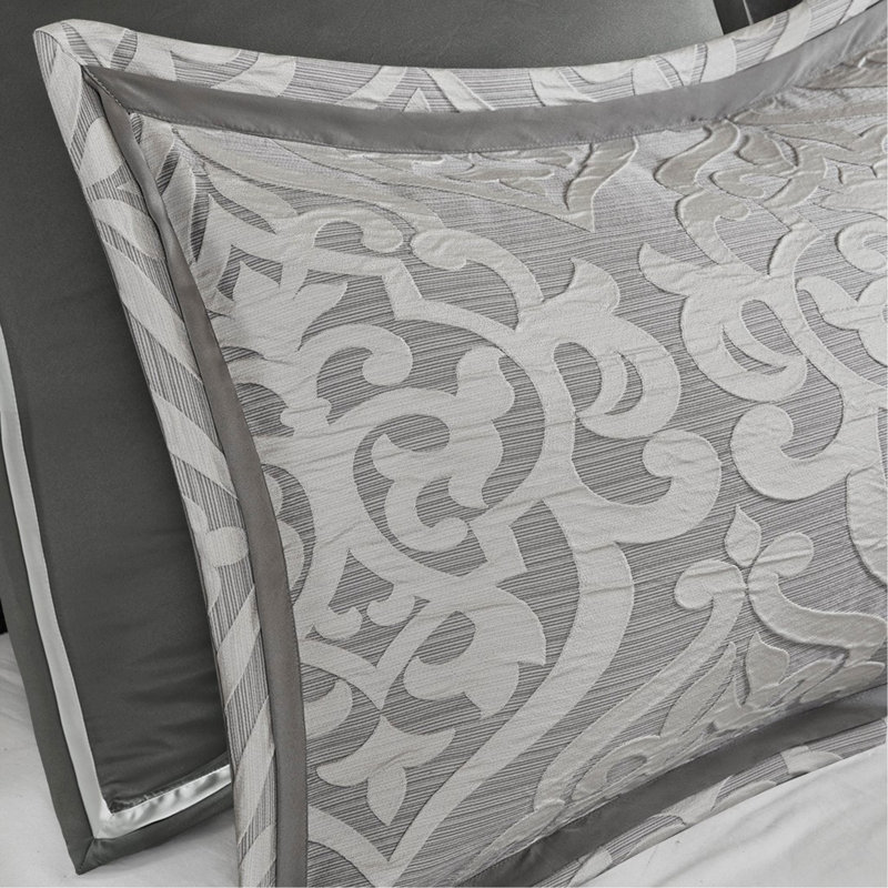 Ensemble luxueux d'édredon 8 pièces en jacquard argenté avec motif damassé élégant et rembourrage hypoallergénique