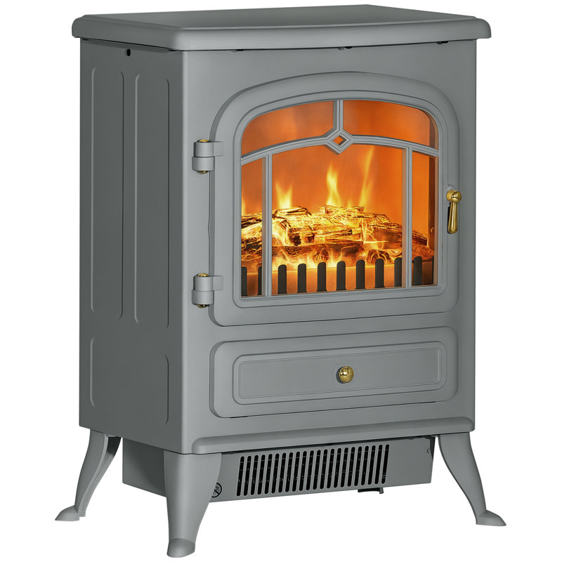 Electric Fireplace Heater with Realistic LED Flames, Grey