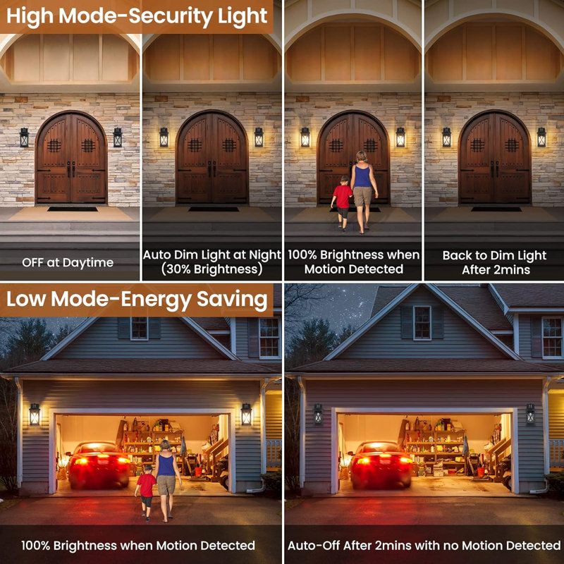 2-Pack Motion Sensor Outdoor Wall Lights, Dusk To Dawn Exterior Light Fixtures Wall Mount, Black Outdoor Sensor Lights For Outside House Garage Porch Patio, LED Wall Lantern Sconce Lights Waterproof