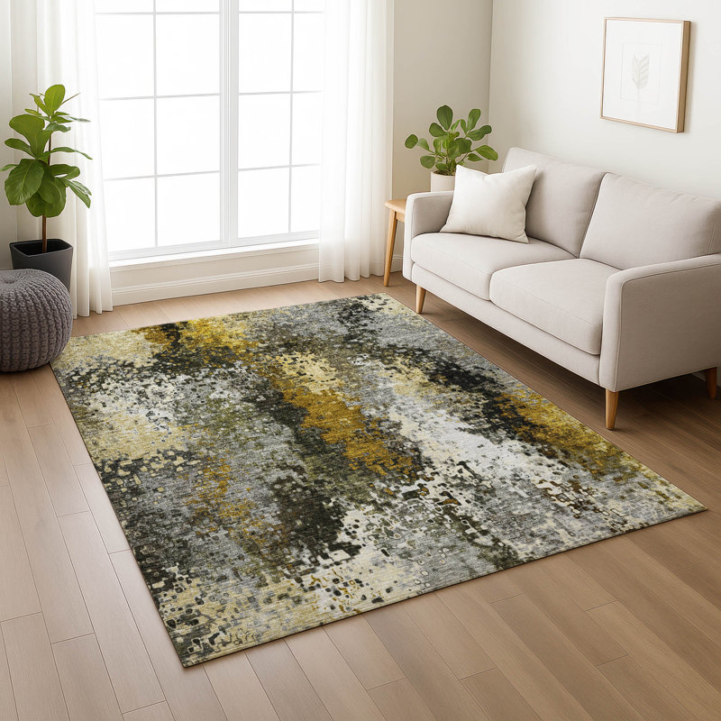 Tapis abstrait intérieur / extérieur lavable à la machine Boruta ACN2242, Rectangulaire 3 pi x 5 pi