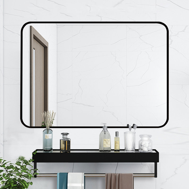 Flat Aluminum Framed Rectangle Wall Accent Mirror, Black, 61cm H x 91.4cm W