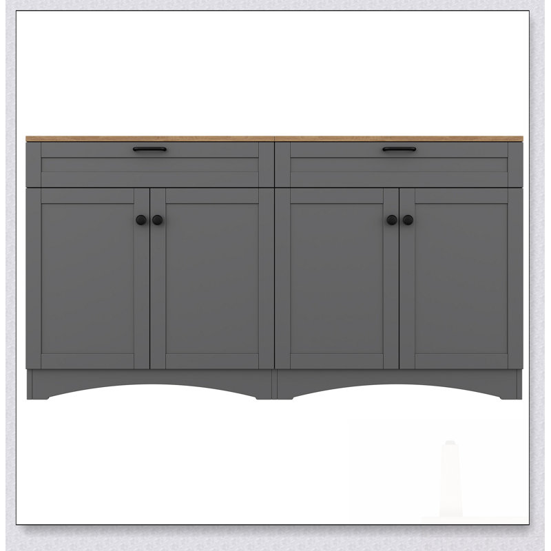 Meuble télé Farmhouse avec 2 tiroirs pour téléviseur jusqu'à 70 ans, buffet polyvalent à grain de bois avec tablettes réglables, armoire Mid-Century avec poignées rustiques pour le salon / la chambre à coucher