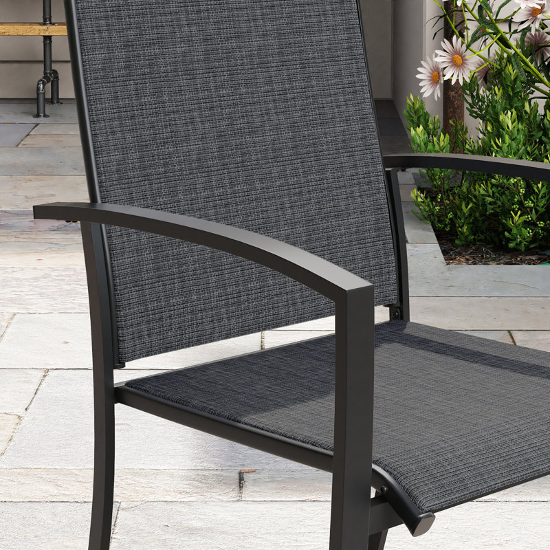 Ensemble repas d'extérieur pour 6 personnes avec fauteuils empilables, Noir/noyer