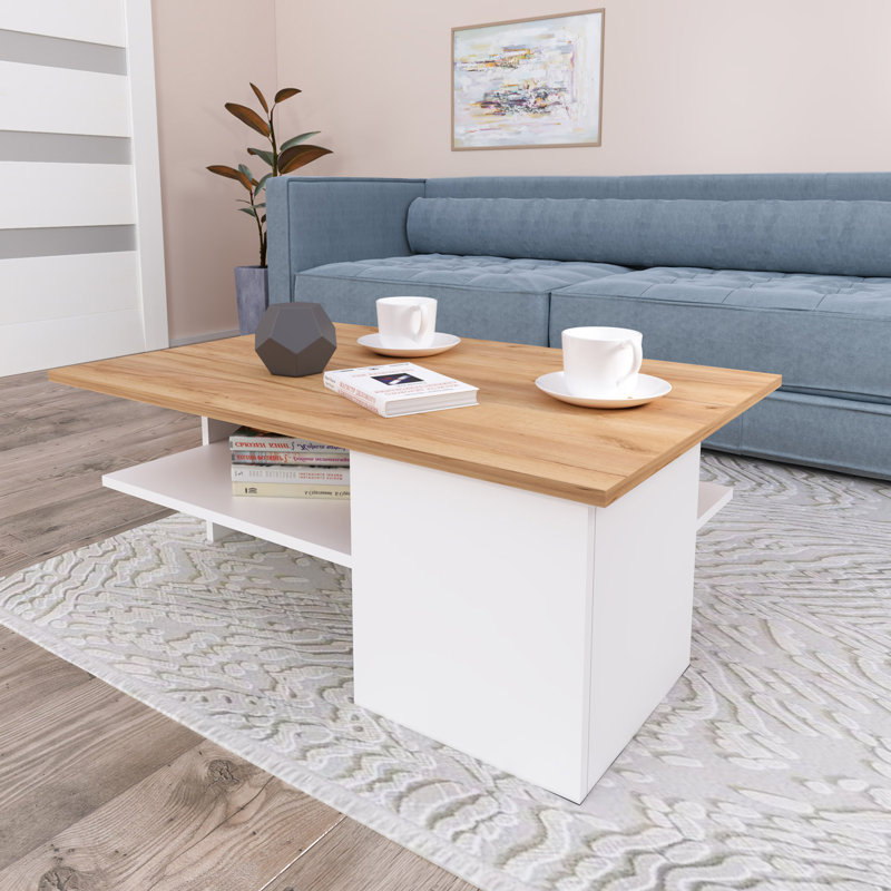 Florece Frame Coffee Table with Storage, Natural/White
