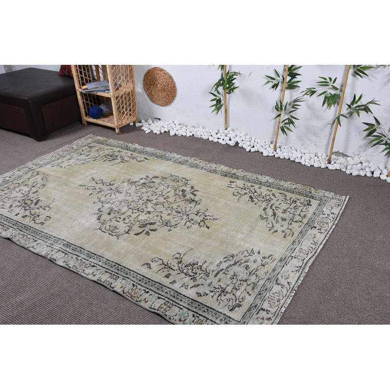 Tapis rétro, tapis verts, tapis en laine, tapis turcs, tapis de plancher, tapis de 4,8 x 7,7 pi