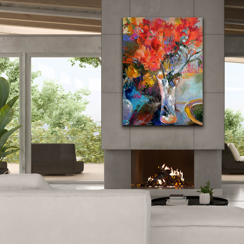 "Fleurs dans un vase" par Richard Wallich, H 54 po x l 40 po x P 1,5 po
