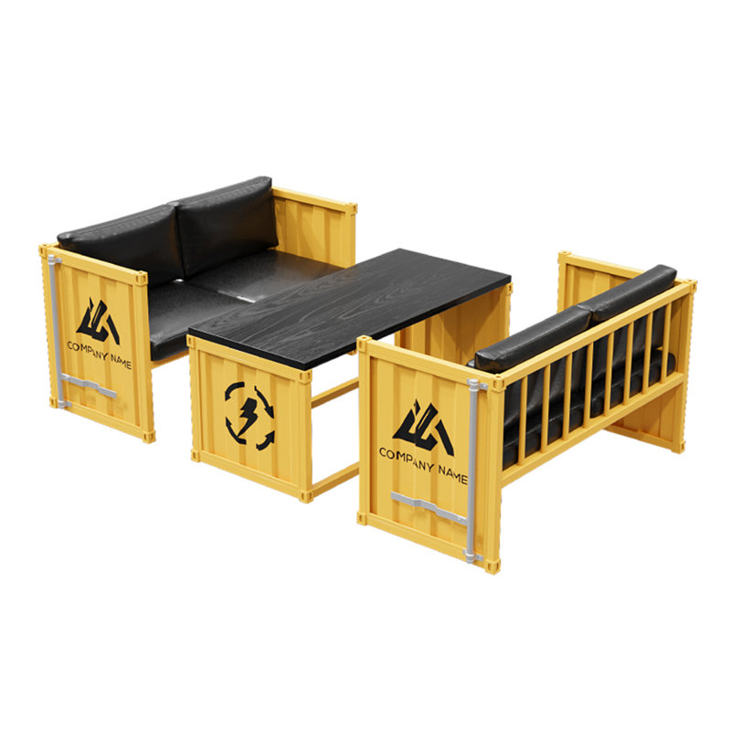 Ensemble de table et chaises de style industriel, Jaune