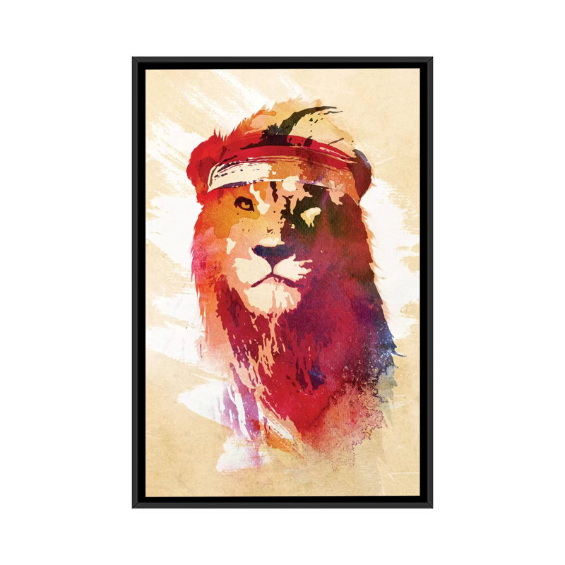 «Gym Lion» par Robert Farkas - Impression sur toile, H 48 po x l 32 po x P 1,5 po, Toile encadrée noire, Pas de tapis