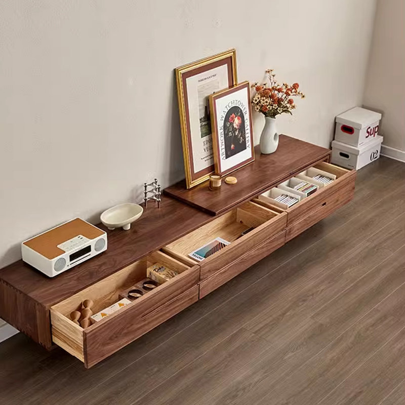 Meuble télé extensible en bois de noyer, H 17,71 po x L 70,86 po x l 15,75 po