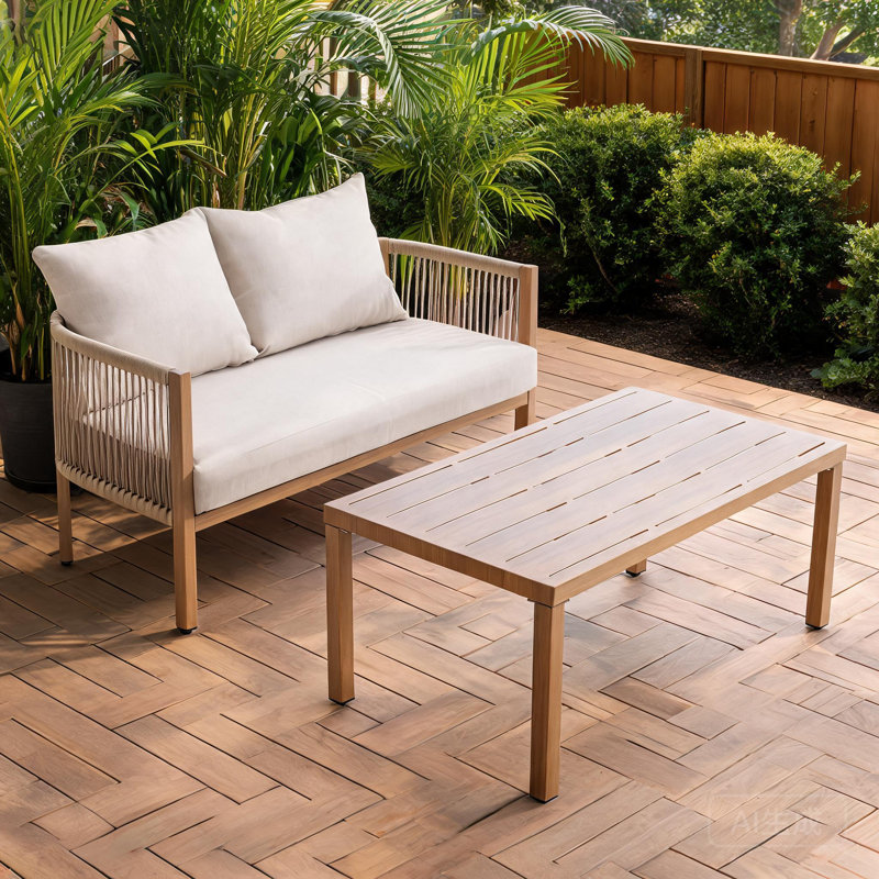 Causeuse d'extérieur avec table basse, Beige