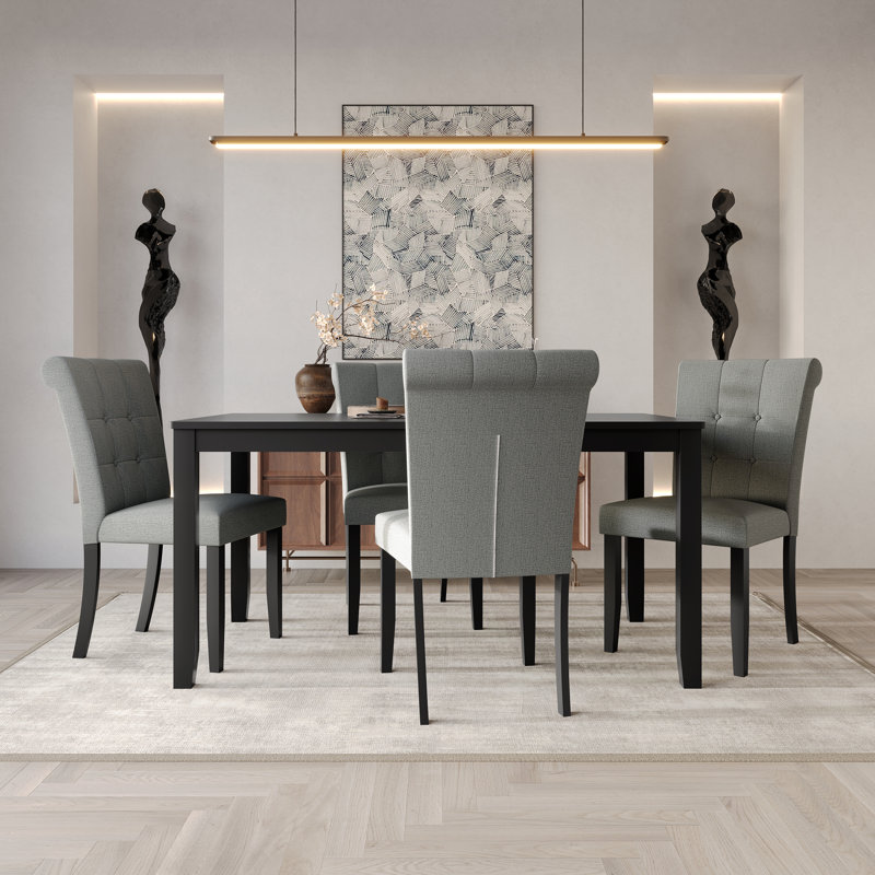 Ensemble de salle à manger Danina avec chaises rembourrées et table rectangulaire de 59 po, 5 pièces: table, 4 chaises, Gris