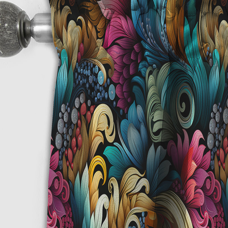 Motif cachemire rétro I Revival - rideau à motif floral - 1 panneau, L 52 po x L 95 po