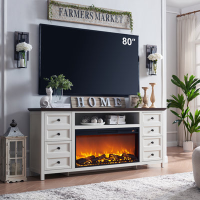 Conogher Farmhouse Fireplace TV Stand with 36" Electric Fireplace for 80 Inch TVs.