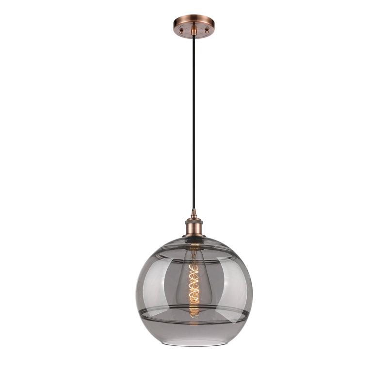 Luminaire suspendu 1 lumière Ballston Natick, H 13,38 po x l 12 po x P 12 po, Gris fumée clair, Cuivre antique