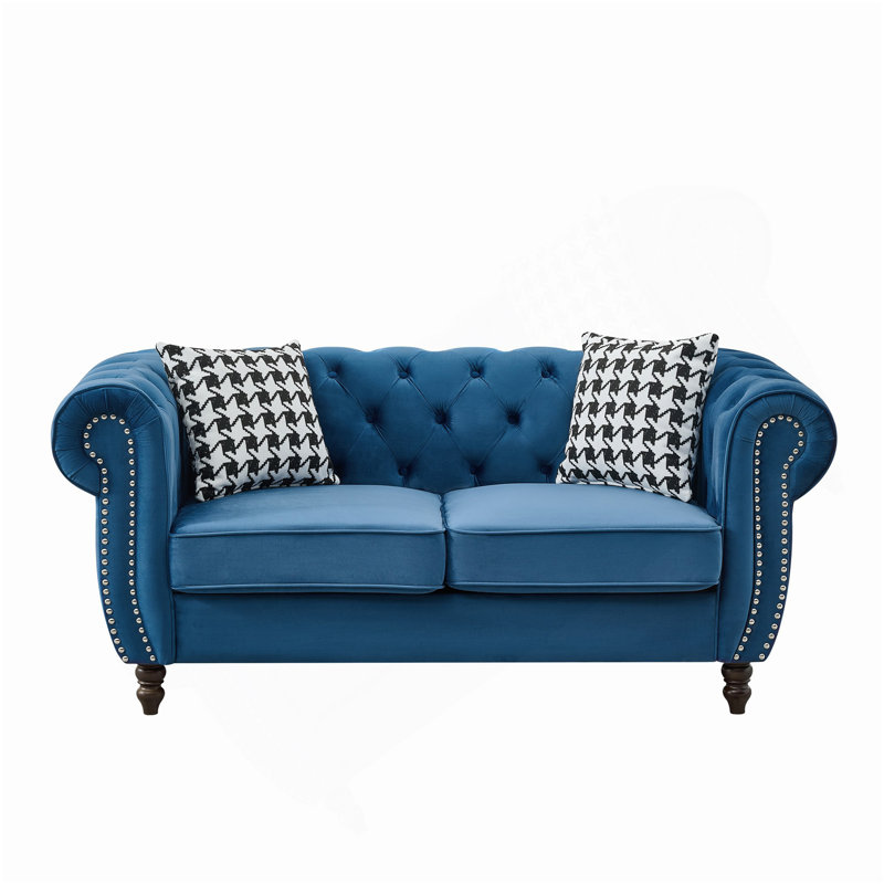 Canapé 67 po Chesterfield FabricVelvet Upholstery Fabric, H 29 po x l 67 po x P 33 po, Bleu