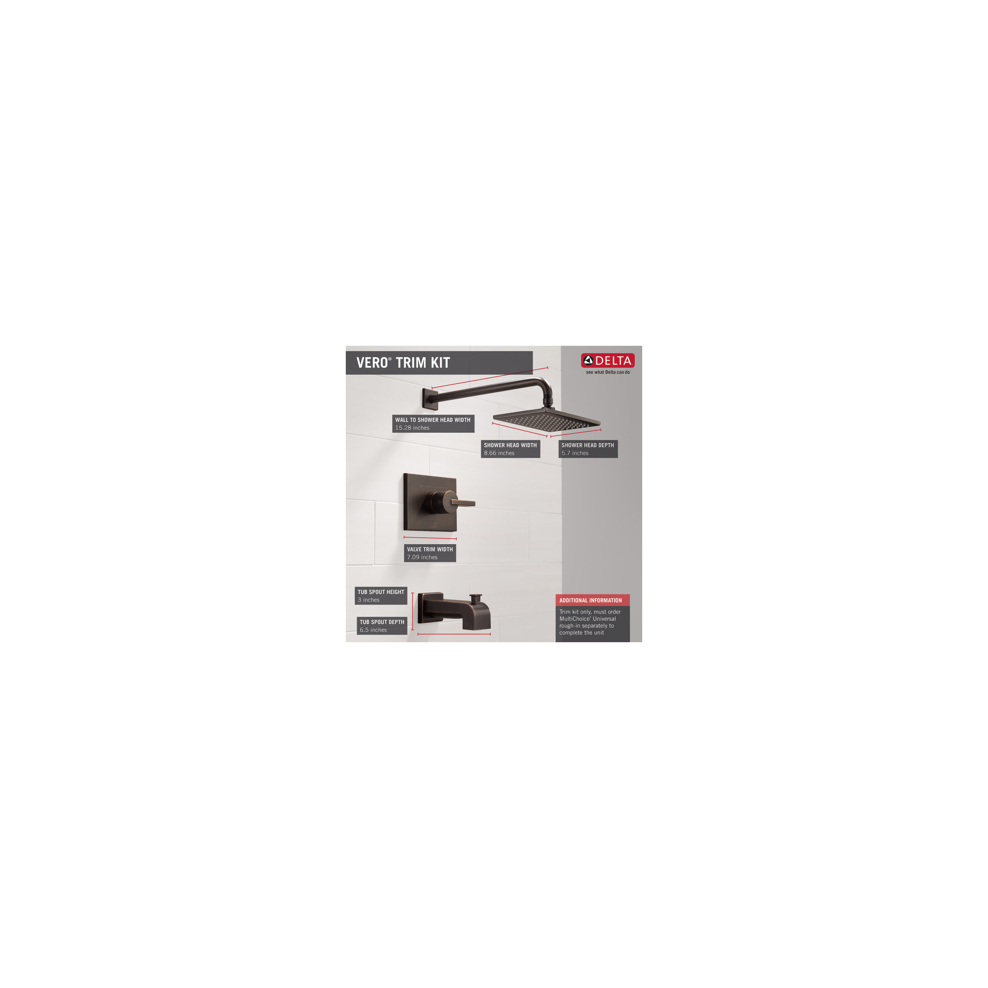 Vero 14 Series Volume Tub and Shower Faucet Trim with Lever Handles and Monitor, Rubbed Bronze