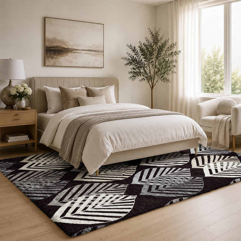 Tapis Dream Shag ADS744 de qualité supérieure, lavable à la machine et à motif floral, Black, 10' x 14'