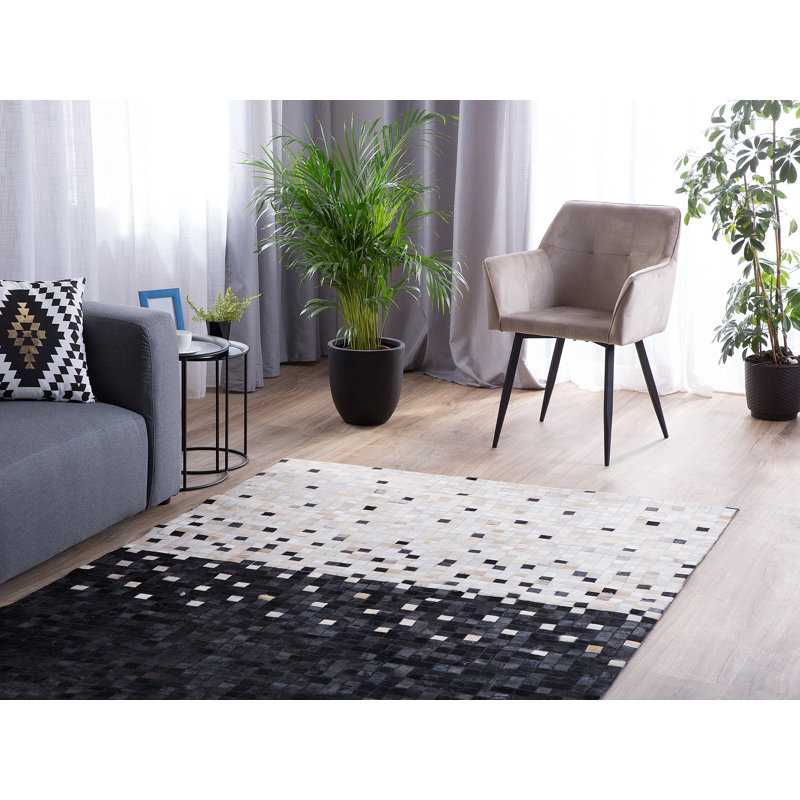 Ria Geometric Leather Hand Woven Area Rug, Rectangle 140 x 200cm