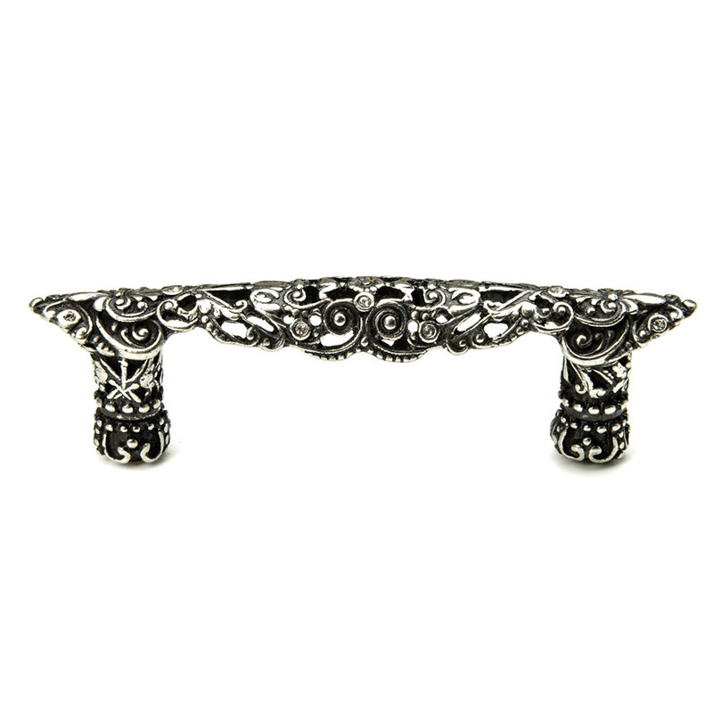 Juliane Grace 4 inches c.c. pull with Swarovski Clear Crystals in Antique Brass, 3", Silver