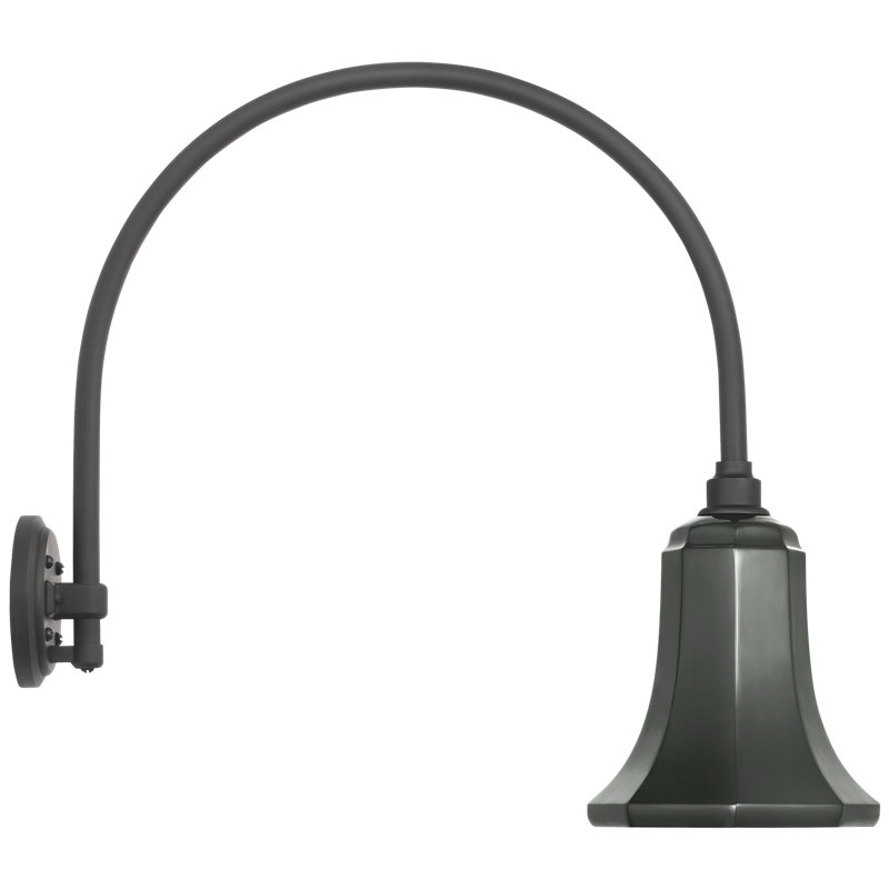 Thomas O'Brien, "Academy 19.5" Arched Mack Barn Light in Matte Black with 9.25" White Savannah Shade, Green