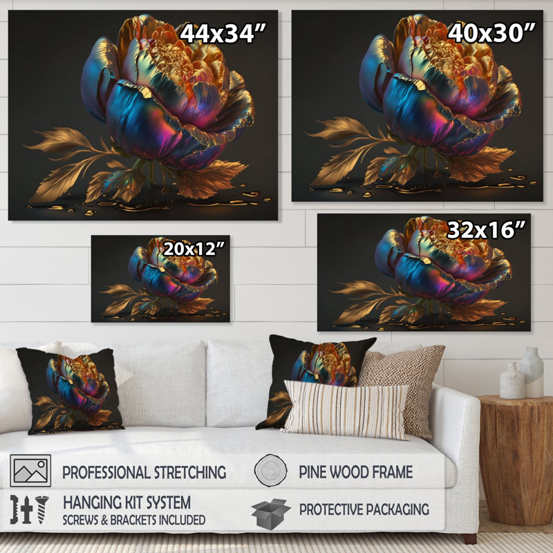 «Minda Rainbow Peony», reproduction sur toile, Toile tendue, H 30 po x l 40 po x P 1,5 po