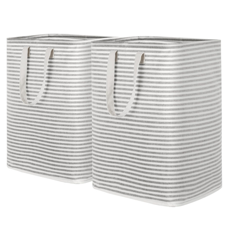 Paquet de 2 paniers à linge pliables, panier à linge autoportant et imperméable avec poignées faciles à transporter dans la salle de lavage Chambre à coucher, dortoir pour adultes, gris, 2 x 90L