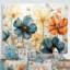 «Teal Orange Petal Mosaics I», art mural abstrait botanique pour le salon-92482247-133090300-113328721