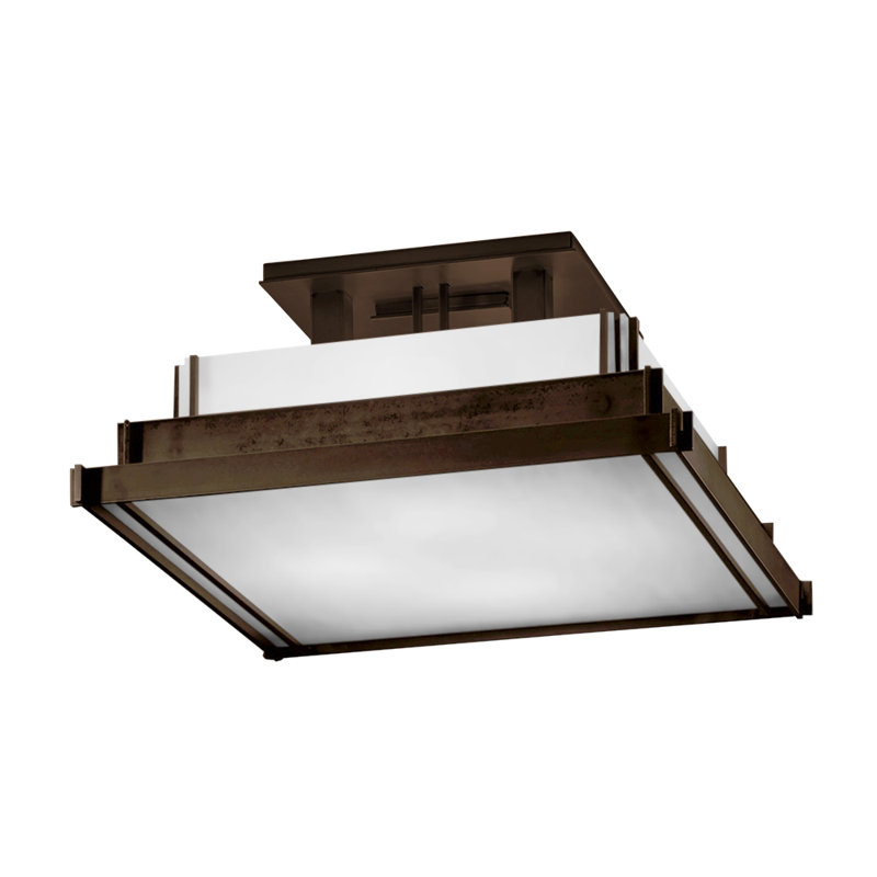 Plafonnier semi-encastré carré à 4 lumières Steppe, Bronze côtier, H 7,6 po x l 17,1 po x P 17,1 po, Blanc