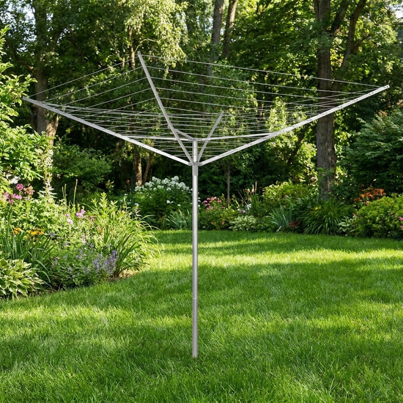 Séchoir à linge pliable pour l'extérieur avec bras en aluminium et poteau en acier