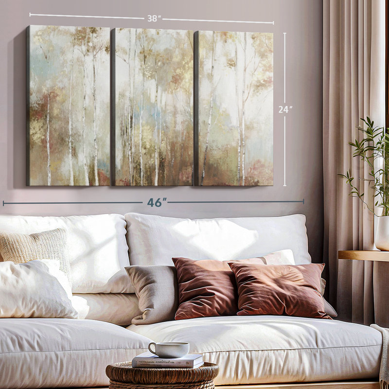 «Fine Birch III», 3 pièces sur toile, H 24 po x l 38 po