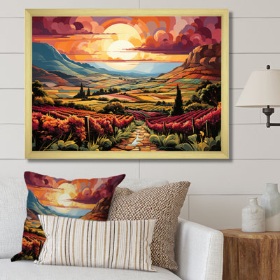 «Vineyard Sunset Rows Of Ruby Landscape II», reproduction sur toile