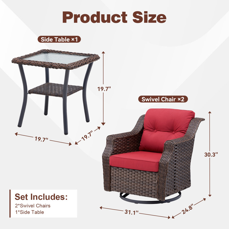 2 - Person Oversized Swivel Rocker Outdoor Seating Group With Cushions, Red