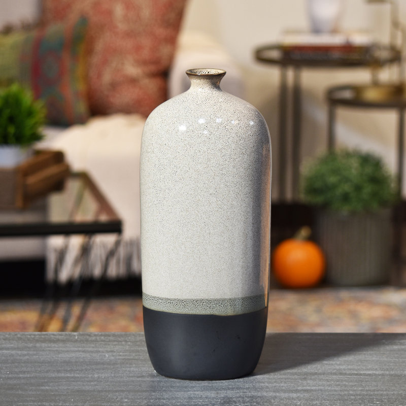 Perri Stoneware Table Vase, 13.5" H x 5.5" W x 4.5" D, Gray