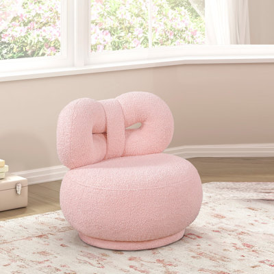 Chaise pivotante pour enfants en tissu rose l 19 po x P 19,5 po x H 18,5 po, fauteuil pour tout-petits 1 pièce avec dossier en forme d'arc, base en métal pivotant à 360 degrés, coussin en mousse haute densité, aucun assemblage requis