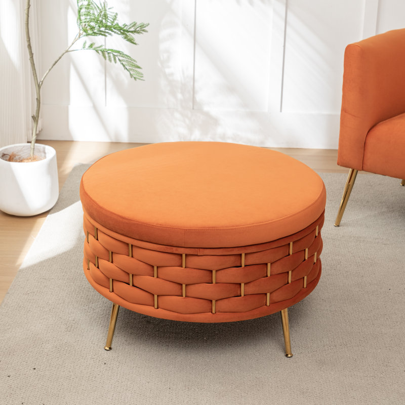 Repose-pieds rond avec rangement Cristen, Orange