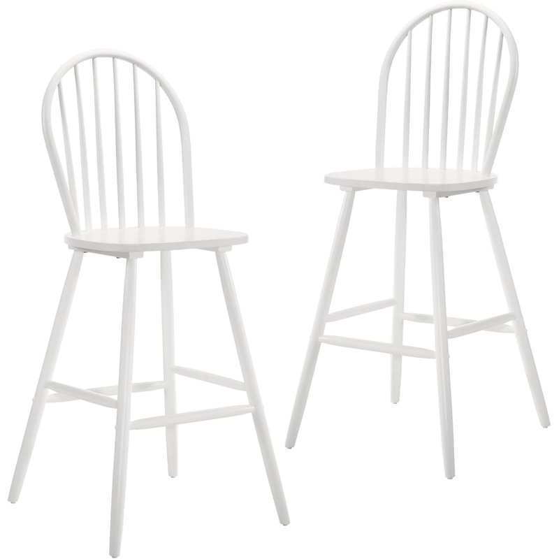 Set Of 2 Farmhouse Wood Bar Stools With Semicircular Backrest, 30'' Seat Height
