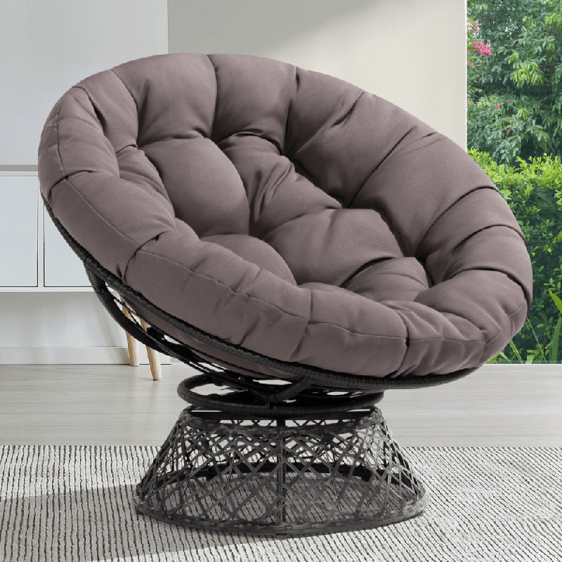 Ariyelle Swivel Papasan Accent Chair with Extra Thick Cushion for Ultimate Comfort, Black, Beige 100% Polyester