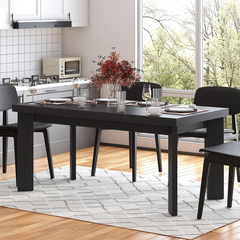 Table de salle à manger de 63 pouces pour 6 personnes, table de salle à manger d'extérieur intérieure avec pieds en bois, table de cuisine avec grand plateau, table de salle à manger rectangulaire pour la salle à manger, le salon, la cuisine, noir