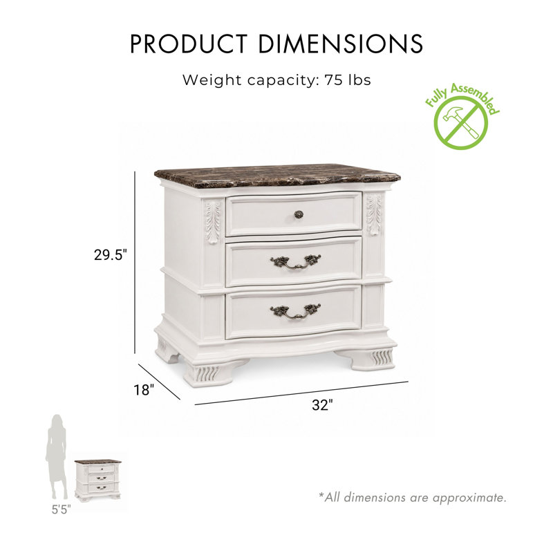 Tarver 32'' W Solid Wood Nightstand, Pearl White